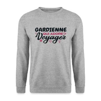 Weltenbummler Babysitter mit Leidenschaft für Reisen - Unisex Pullover - Weißgrau meliert - Vorne - Alina (178cm) & Michal (187cm)