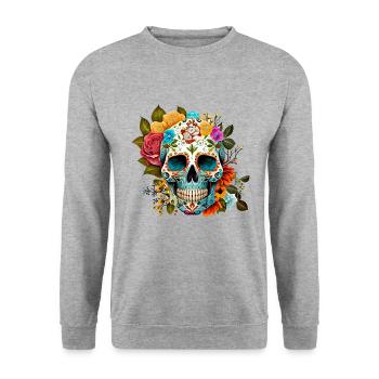 Skull Flowers Colorful - Unisex Sweatshirt - salt & pepper - Front - Alina (178cm) & Michal (187cm)