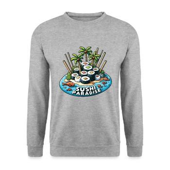 Palm Trees Beach Sushi Paradise - Unisex Sweatshirt - salt & pepper - Front - Alina (178cm) & Michal (187cm)