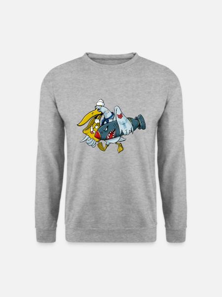 Navy Matrosen Pelikan - Unisex Pullover - Weißgrau meliert