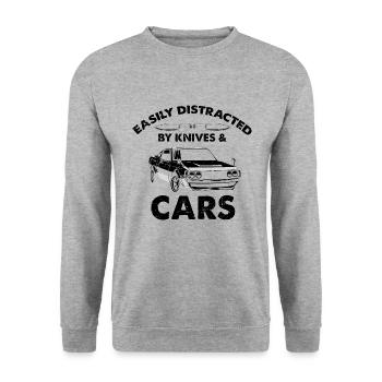 Knife Collector Car Oldtimer Knife Fan Design - Unisex Sweatshirt - salt & pepper - Front - Alina (178cm) & Michal (187cm)