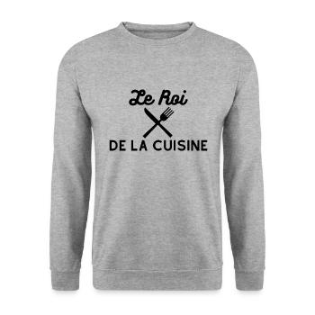 t-shirt cuisine Le rois de la cuisine. cadeau - Sweat-shirt Unisexe - gris chiné - Devant - Alina (178cm) & Michal (187cm)
