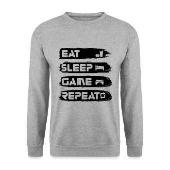 Eat Sleep Game Repeat - Unisex Pullover - Weißgrau meliert - Vorne - Alina (178cm) & Michal (187cm)