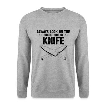 Leben ist besser mit Messer Messersammler - Unisex Pullover - Weißgrau meliert - Vorne - Alina (178cm) & Michal (187cm)