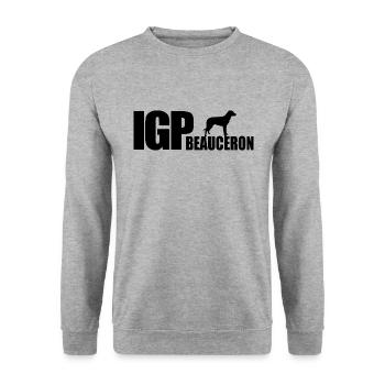 IGP BEAUCERON Hundesport Wilsigns Hunde Geschenk - Unisex Pullover - Weißgrau meliert - Vorne - Alina (178cm) & Michal (187cm)