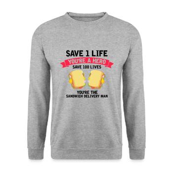 Food Makers Grill BBQ Sandwich Grill Maître - Sweat-shirt Unisexe - gris chiné - Devant - Alina (178cm) & Michal (187cm)
