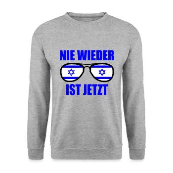 Nie wieder ist jetzt - Unisex Pullover - Weißgrau meliert - Vorne - Alina (178cm) & Michal (187cm)