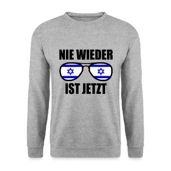 Nie wieder ist jetzt - Unisex Pullover - Weißgrau meliert - Vorne - Alina (178cm) & Michal (187cm)