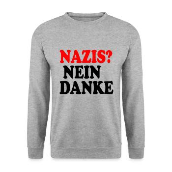 Nazis nein danke - Unisex Pullover - Weißgrau meliert - Vorne - Alina (178cm) & Michal (187cm)