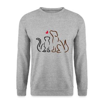 Chat et chien / chat et chien, amour, amoureux des animaux - Sweat-shirt Unisexe - gris chiné - Devant - Alina (178cm) & Michal (187cm)