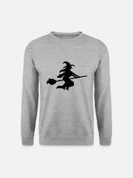 Hexe auf Besen / witch on broom - Halloween - Unisex Pullover - Weißgrau meliert