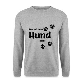 Der mit dem Hund geht - Black Edition - Unisex Pullover - Weißgrau meliert - Vorne - Alina (178cm) & Michal (187cm)