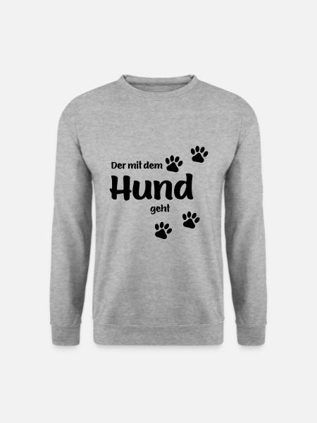 Der mit dem Hund geht - Black Edition - Unisex Pullover - Weißgrau meliert