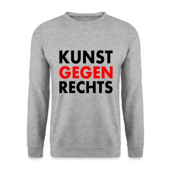 Kunst gegen rechts - Unisex Pullover - Weißgrau meliert - Vorne - Alina (178cm) & Michal (187cm)