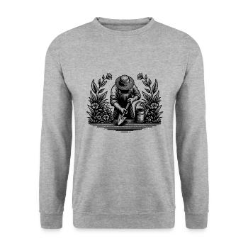 Jardinier amateur jardinant dans le parterre de fleurs - Sweat-shirt Unisexe - gris chiné - Devant - Alina (178cm) & Michal (187cm)