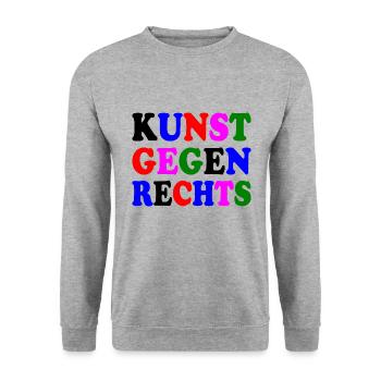 Kunst gegen rechts - Unisex Pullover - Weißgrau meliert - Vorne - Alina (178cm) & Michal (187cm)