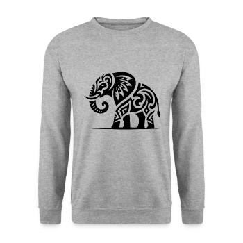 Elefanten Kunst Tattoo mit großen Stoßzähnen - Unisex Pullover - Weißgrau meliert - Vorne - Alina (178cm) & Michal (187cm)