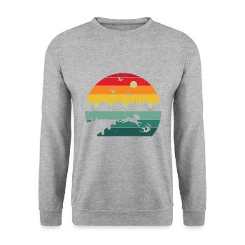 Dock Diving Design für Dog Jumping und Dock Dog - Unisex Pullover - Weißgrau meliert - Vorne - Alina (178cm) & Michal (187cm)