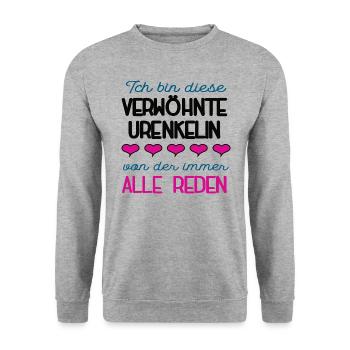 Verwöhnte Urenkelin Spruch Enkelin Ur Enkelkind - Unisex Pullover - Weißgrau meliert - Vorne - Alina (178cm) & Michal (187cm)