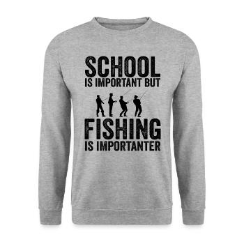 Schule ist wichtig, aber Angeln ist noch wichtiger - Unisex Pullover - Weißgrau meliert - Vorne - Alina (178cm) & Michal (187cm)