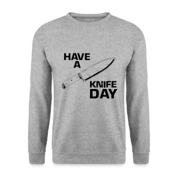 Leben ist besser mit Messer Messersammler - Unisex Pullover - Weißgrau meliert - Vorne - Alina (178cm) & Michal (187cm)