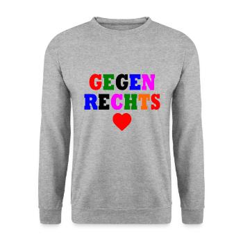 Gegen rechts - Unisex Pullover - Weißgrau meliert - Vorne - Alina (178cm) & Michal (187cm)
