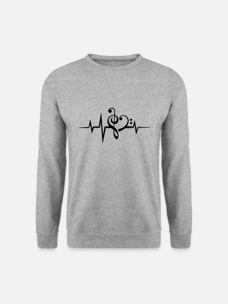 Musik Noten Puls Herzschlag Ich liebe Musik, Herz - Unisex Pullover - Weißgrau meliert