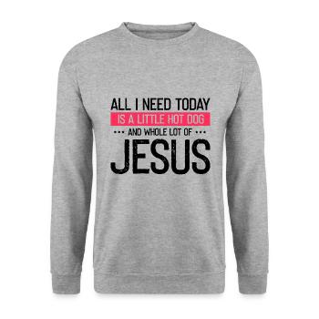 Jésus et Hot Dog Dieu Christ Chrétien - Sweat-shirt Unisexe - gris chiné - Devant - Alina (178cm) & Michal (187cm)