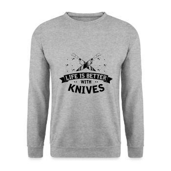 Life is better with knife knife collector - Unisex Sweatshirt - salt & pepper - Front - Alina (178cm) & Michal (187cm)