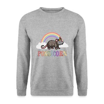 Opossum Design für Possum Fans und Opossum Fans - Unisex Pullover - Weißgrau meliert - Vorne - Alina (178cm) & Michal (187cm)