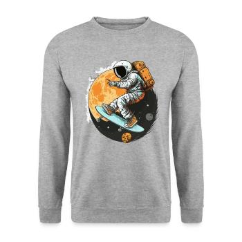 Kosmisches Skateboarden - Unisex Pullover - Weißgrau meliert - Vorne - Alina (178cm) & Michal (187cm)