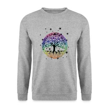 Baum des Lebens,Yggdrasil,Weltenbaum,tree of life, - Unisex Pullover - Weißgrau meliert - Vorne - Alina (178cm) & Michal (187cm)