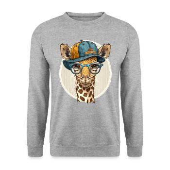 Modische Giraffe - Unisex Pullover - Weißgrau meliert - Vorne - Alina (178cm) & Michal (187cm)
