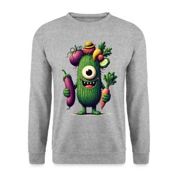 lustiges süß Monster mit Gemüse Einauge Gurke - Unisex Pullover - Weißgrau meliert - Vorne - Alina (178cm) & Michal (187cm)