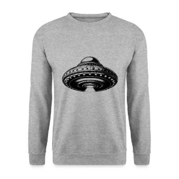Schwebende Fliegende ungewöhnliche Untertasse - Unisex Pullover - Weißgrau meliert - Vorne - Alina (178cm) & Michal (187cm)