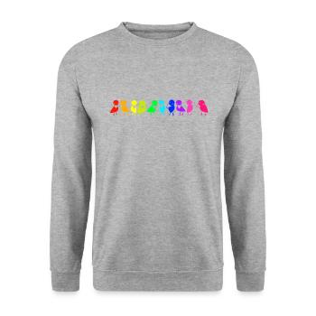 bunte Vogelreihe Raben - Unisex Pullover - Weißgrau meliert - Vorne - Alina (178cm) & Michal (187cm)