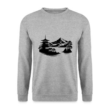 Maison japonaise Asiatique Paysage Design - Sweat-shirt Unisexe - gris chiné - Devant - Alina (178cm) & Michal (187cm)