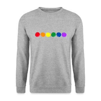 Farbig Kreise im Vintage Design - Unisex Pullover - Weißgrau meliert - Vorne - Alina (178cm) & Michal (187cm)