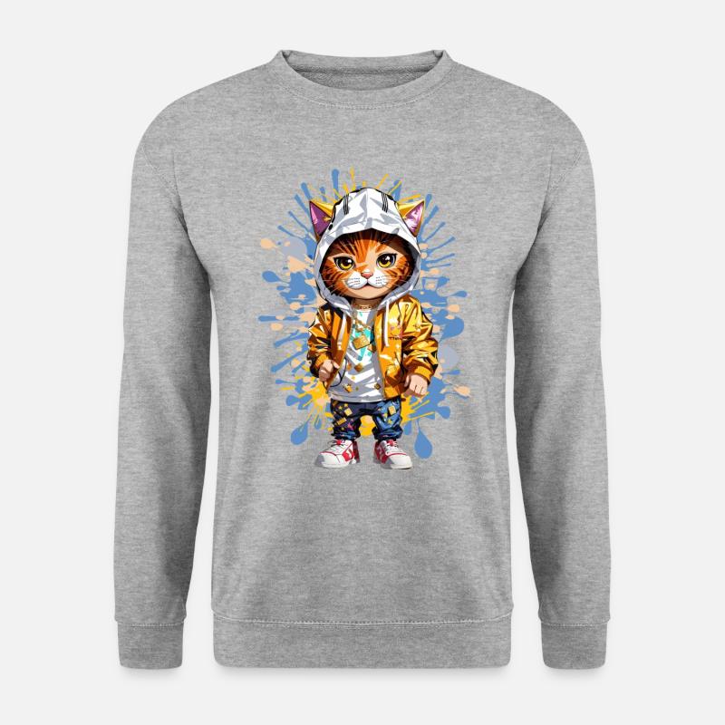 Coole Katze - Unisex Pullover - Weißgrau meliert