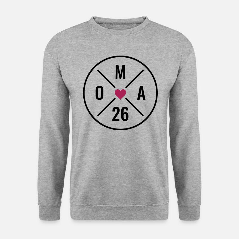 Oma 26 - Herz - Baby Ankündigung - Oma 2026 - Unisex Pullover - Weißgrau meliert