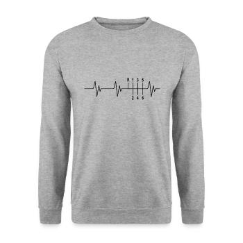 EKG Auto Tuning Herz Puls Frequenz 6-Gang - Unisex Pullover - Weißgrau meliert - Vorne - Alina (178cm) & Michal (187cm)