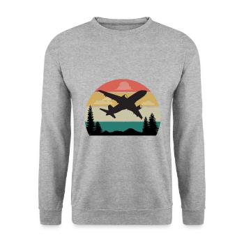 Vintage Flugzeug Retro Sonnenuntergang Geschenk - Unisex Pullover - Weißgrau meliert - Vorne - Alina (178cm) & Michal (187cm)