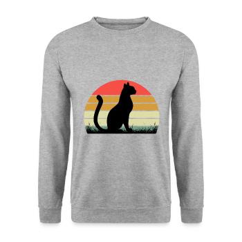 Retro Cat Sunset Cats Vintage - Unisex Pullover - Weißgrau meliert - Vorne - Alina (178cm) & Michal (187cm)