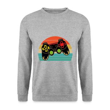 Retro Sunset Heart Gaming Controllers Gamer Gift - Unisex Sweatshirt - salt & pepper - Front - Alina (178cm) & Michal (187cm)