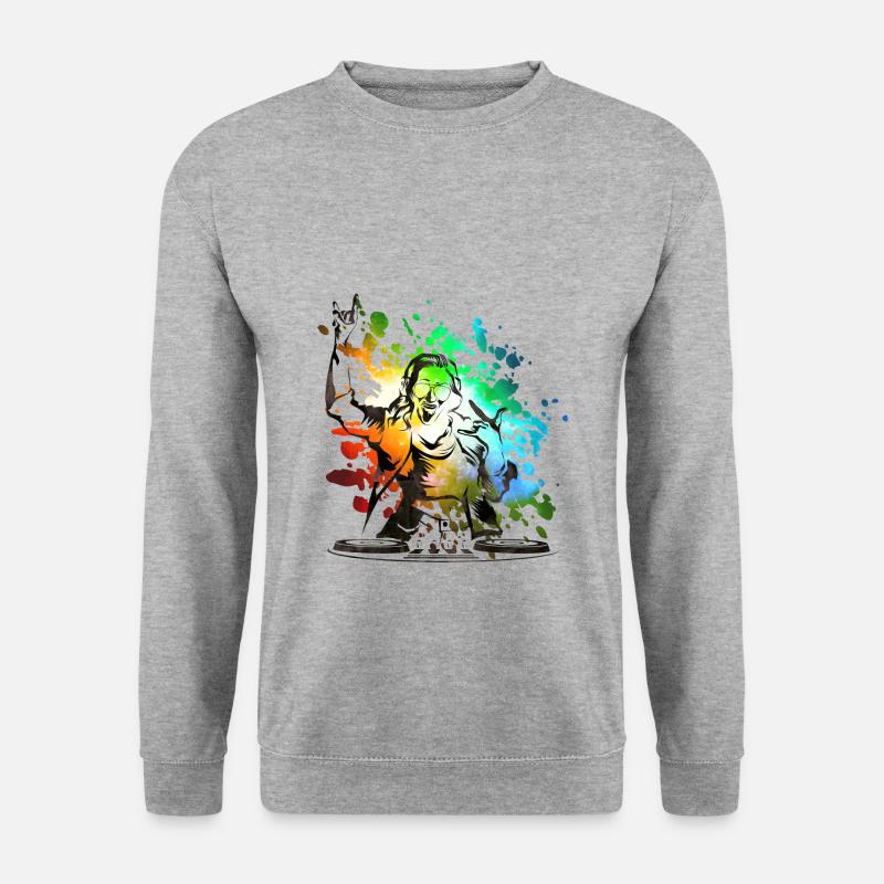 dj bunt party turntables musik - Unisex Pullover - Weißgrau meliert