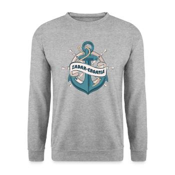 Zadar Croatia Nautical Summer Anchor Design - Unisex Sweatshirt - salt & pepper - Front - Alina (178cm) & Michal (187cm)