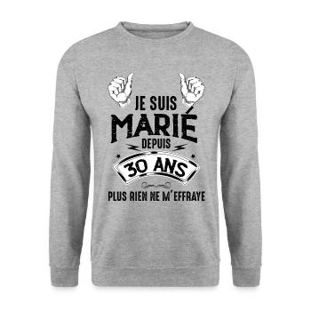 Je suis marié depuis 30 ans Cadeau Mariage Homme - Sweat-shirt Unisexe - gris chiné - Devant - Alina (178cm) & Michal (187cm)
