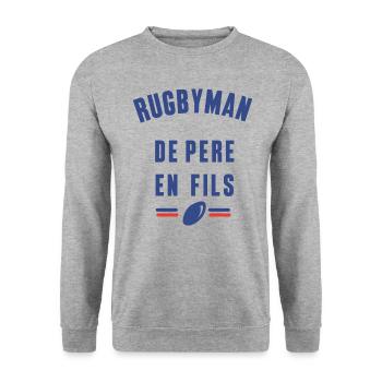 Rugbyman de père en fils - Sweat-shirt Unisexe - gris chiné - Devant - Alina (178cm) & Michal (187cm)