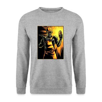 Bitcoin Miner Satoshi Nakamoto BTC Bitcoins Mining - Unisex Pullover - Weißgrau meliert - Vorne - Alina (178cm) & Michal (187cm)