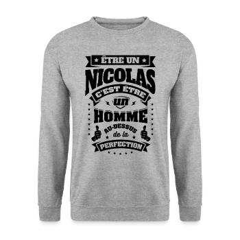 NOM - PRÉNOM - NICOLAS - NICO - Sweat-shirt Unisexe - gris chiné - Devant - Alina (178cm) & Michal (187cm)